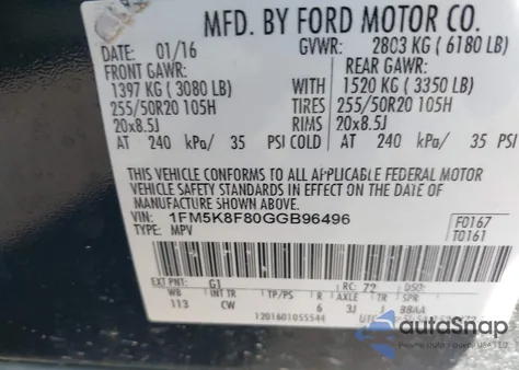 2016 Ford Explorer Limited from USA, damaged, VIN 1FM5K8F80GGB96496
